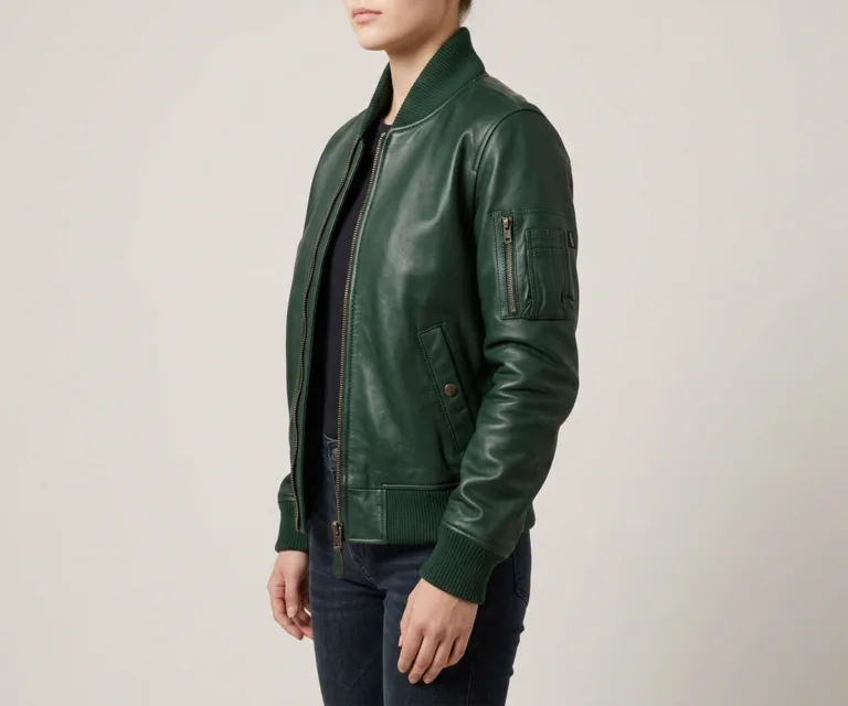 Ava Ma-1 Green Leather Bomber Jacket 3/4 Profile 1080x900