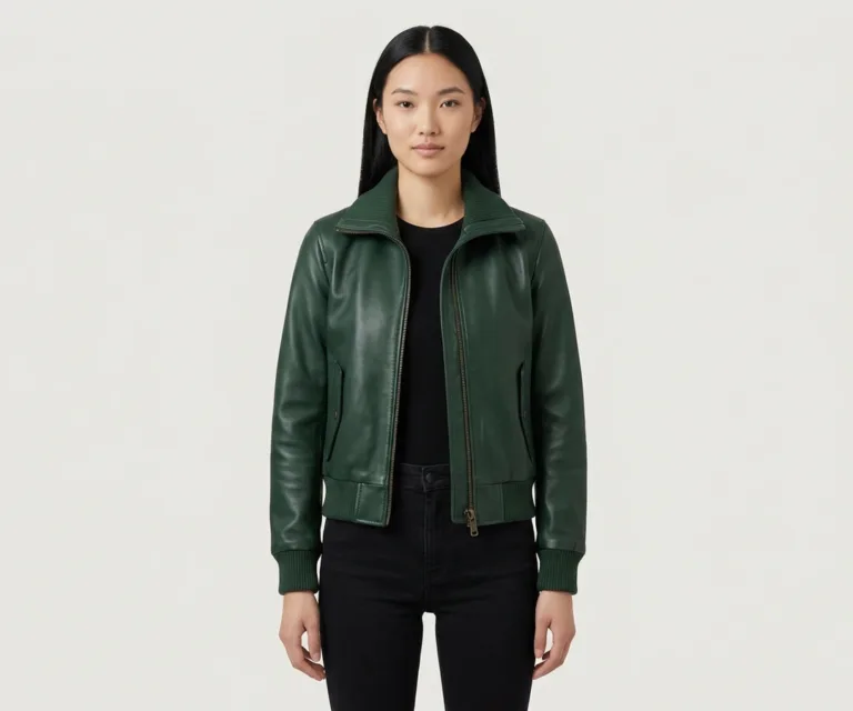 Ava Ma-1 Green Leather Bomber Jacket Front View 1080x900