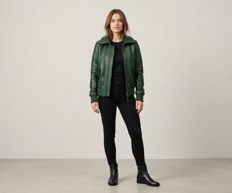 Ava Ma-1 Green Leather Bomber Jacket Lifestyle Studio 1080x900
