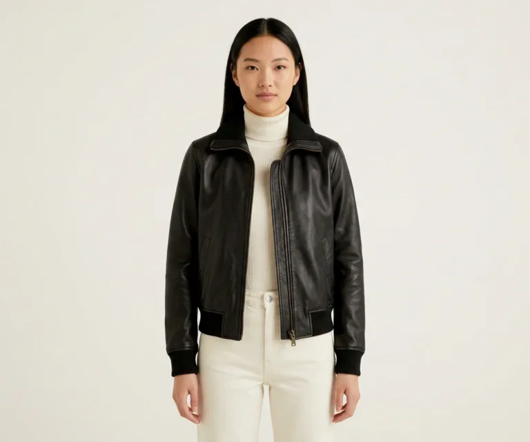 Bliss Black Leather Bomber Jacket Front View 1080x900