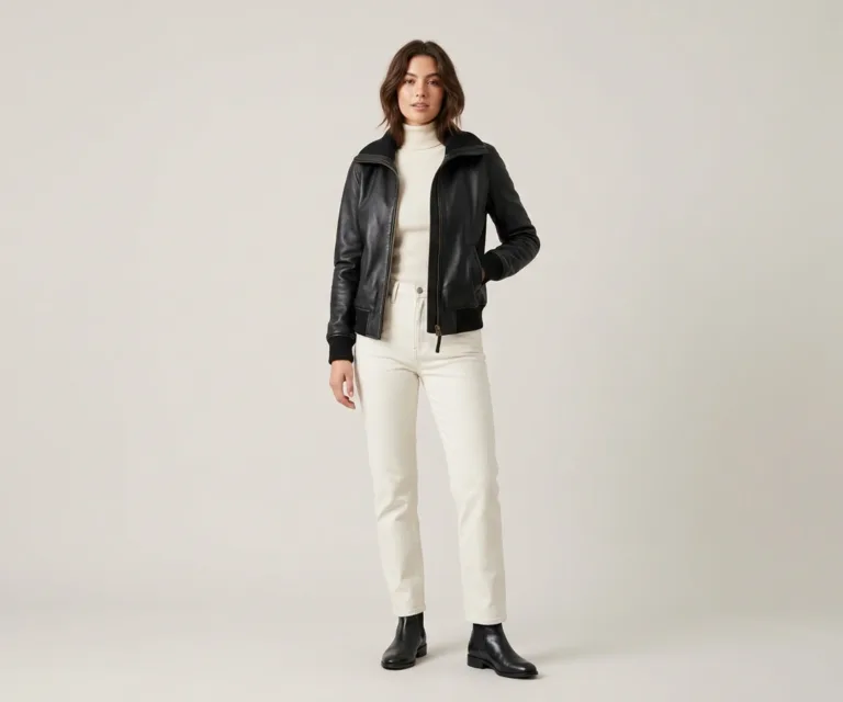 Bliss Black Leather Bomber Jacket Lifestyle Studio 1080x900