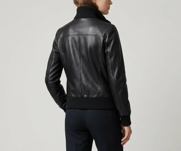 Bliss Black Leather Bomber Jacket Rear Back View 1080x900