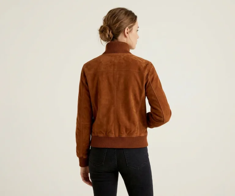 Bliss Brown Suede Bomber Jacket Rear Back View 1080x900