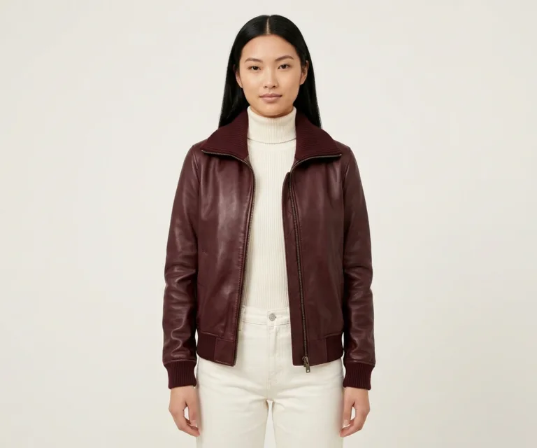 Bliss Maroon Leather Bomber Jacket Front View 1080x900