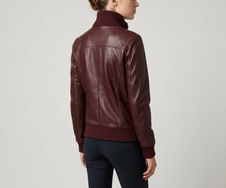 Bliss Maroon Leather Bomber Jacket Rear Back View 1080x900