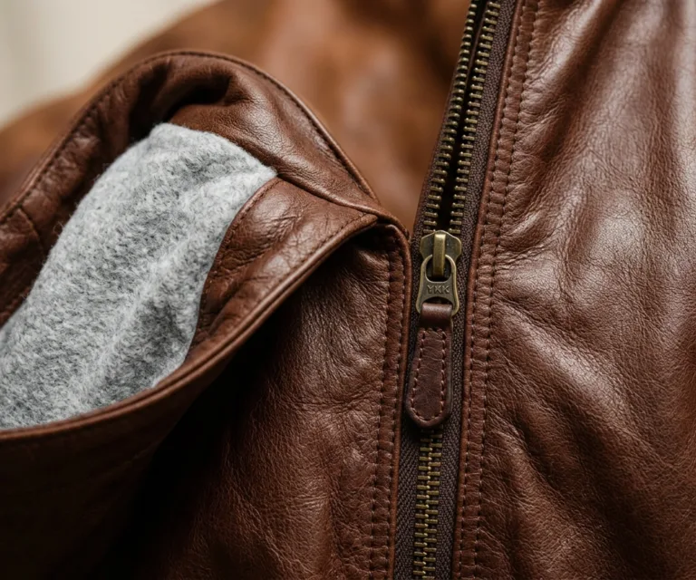 Rebella Brown Hooded Leather Bomber Jacket Macro Hardware Detail 1080x900