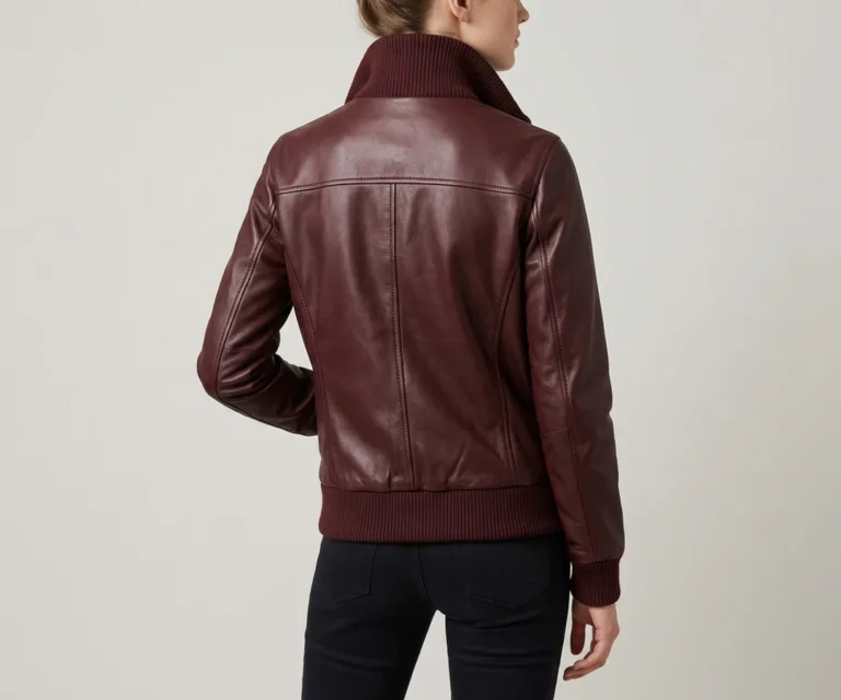 Reida Maroon Leather Bomber Jacket Rear Back View 1080x900