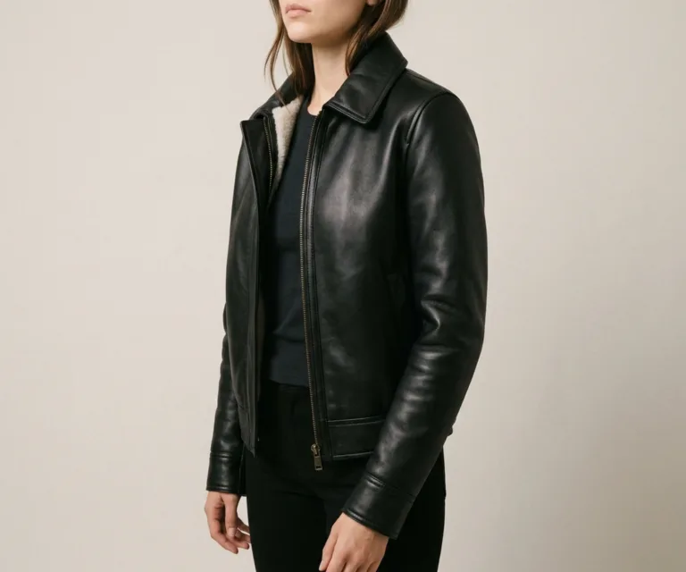 Sherilyn B-3 Black & White Leather Bomber Jacket 3/4 Profile 1080x900