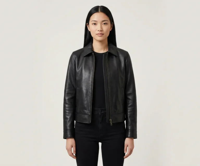 Sherilyn B-3 Black & White Leather Bomber Jacket Front View 1080x900