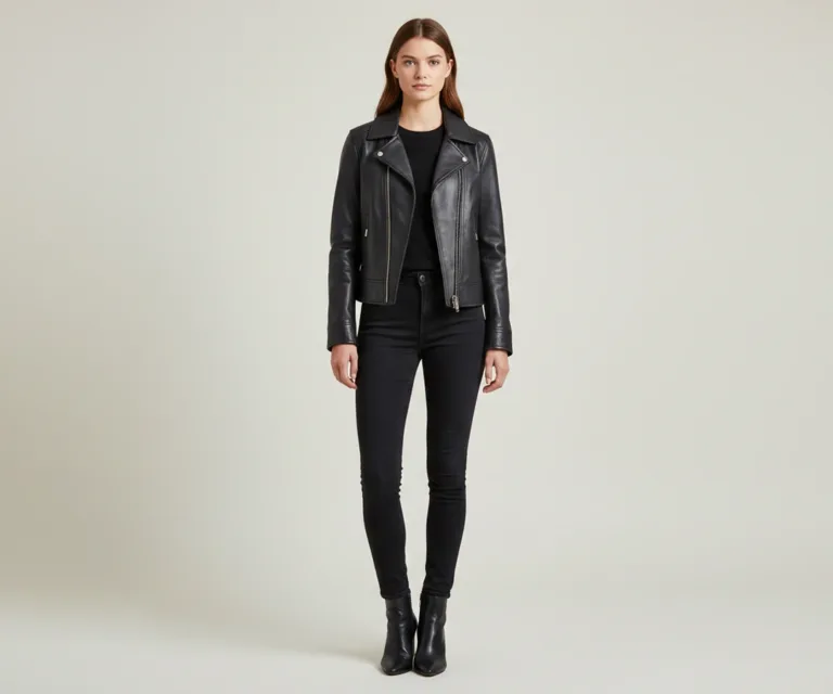 Sherilyn B-3 Black & White Leather Bomber Jacket Lifestyle Studio 1080x900