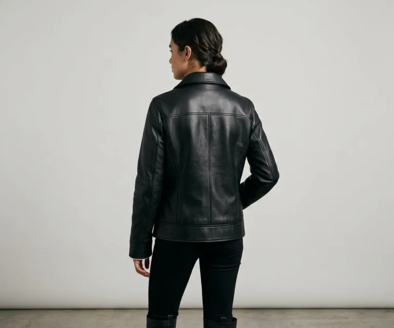 Sherilyn B-3 Black & White Leather Bomber Jacket Rear Back View 1080x900