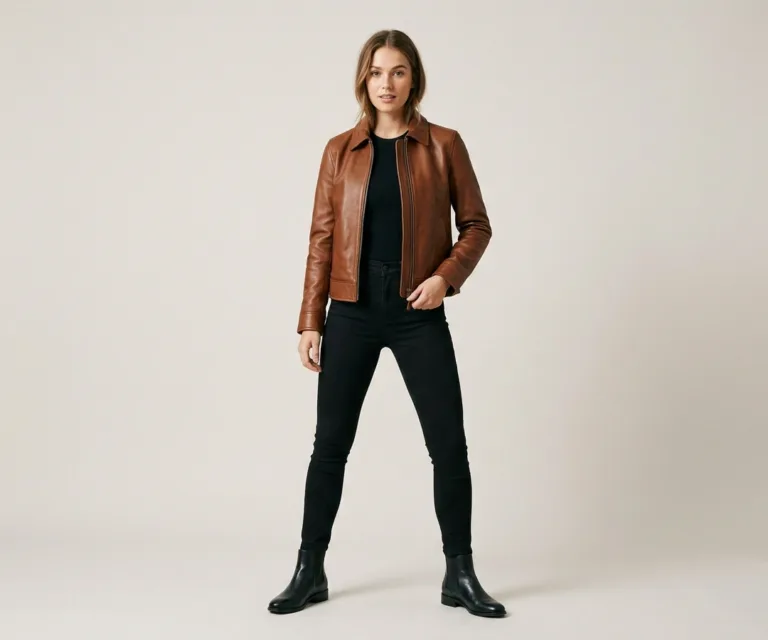 Sherilyn B-3 Brown Leather Bomber Jacket Lifestyle Studio 1080x900