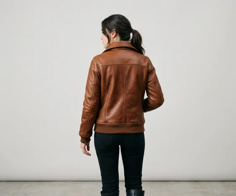 Sherilyn B-3 Brown Leather Bomber Jacket Rear Back View 1080x900