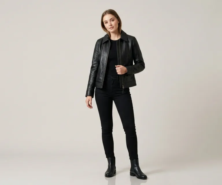 Sherilyn B-3 Distressed Black Leather Bomber Jacket Lifestyle Studio 1080x900