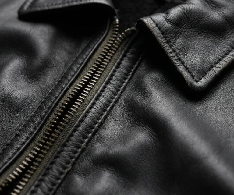 Sherilyn B-3 Distressed Black Leather Bomber Jacket Macro Hardware Detail 1080x900