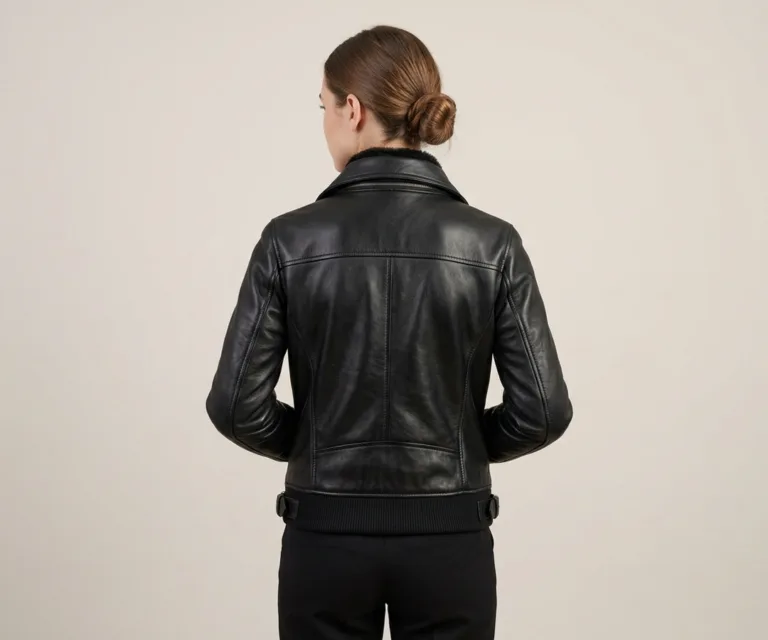 Sherilyn B-3 Distressed Black Leather Bomber Jacket Rear Back View 1080x900