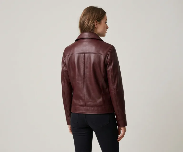 Sherilyn B-3 Maroon Leather Bomber Jacket Rear Back View 1080x900
