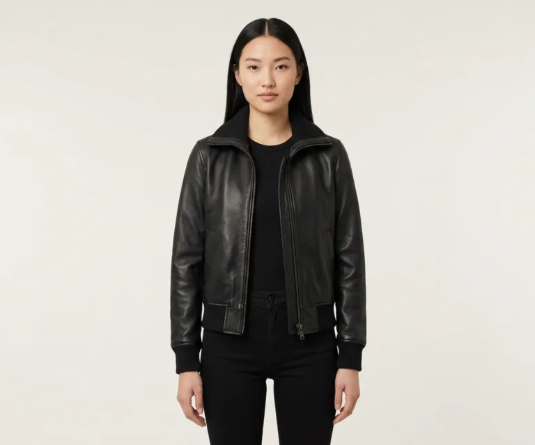 Stella G-1 Black Leather Bomber Jacket Front View 1080x900