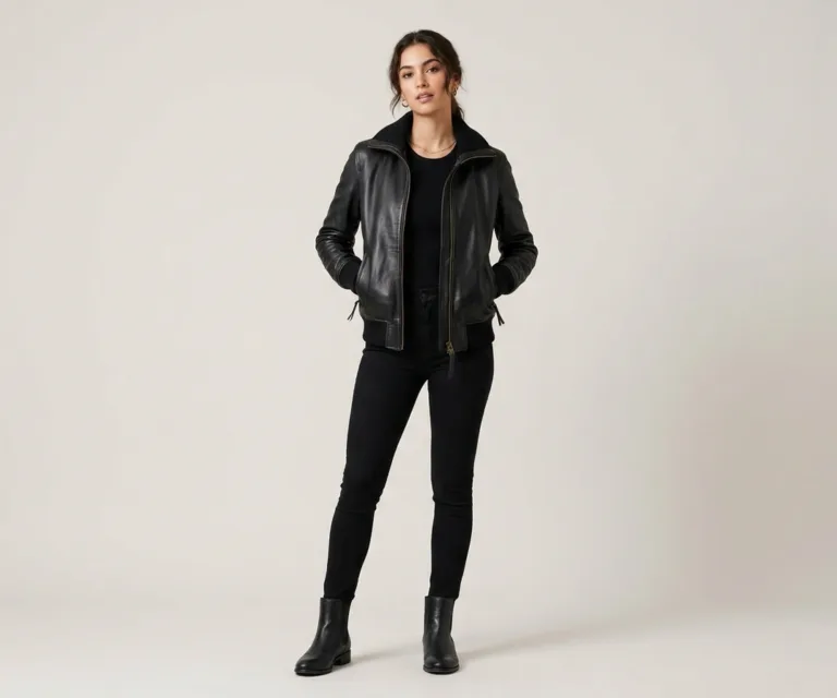 Stella G-1 Black Leather Bomber Jacket Lifestyle Studio 1080x900