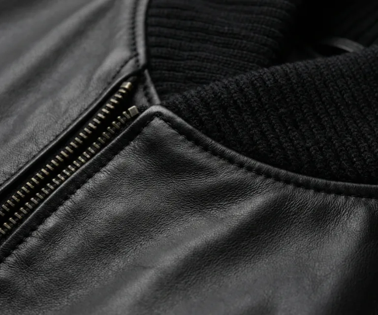 Stella G-1 Black Leather Bomber Jacket Macro Hardware Detail 1080x900