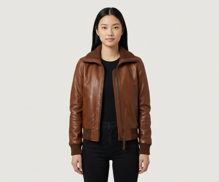 Stella G-1 Brown Leather Bomber Jacket Front View 1080x900