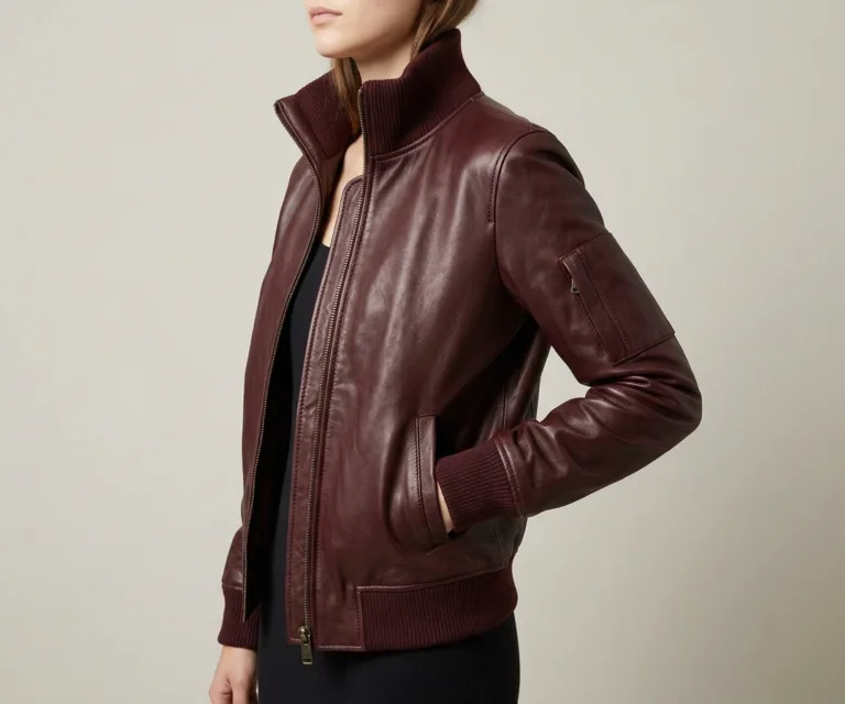 Stella G-1 Maroon Leather Bomber Jacket 3/4 Profile 1080x900