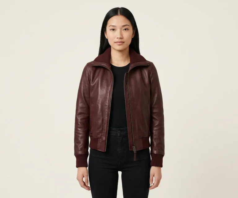 Stella G-1 Maroon Leather Bomber Jacket Front View 1080x900