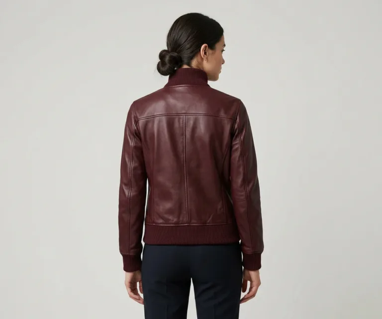 Stella G-1 Maroon Leather Bomber Jacket Rear Back View 1080x900