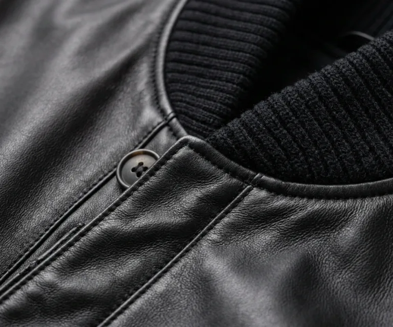 Westa A-2 Black Leather Bomber Jacket Macro Hardware Detail 1080x900