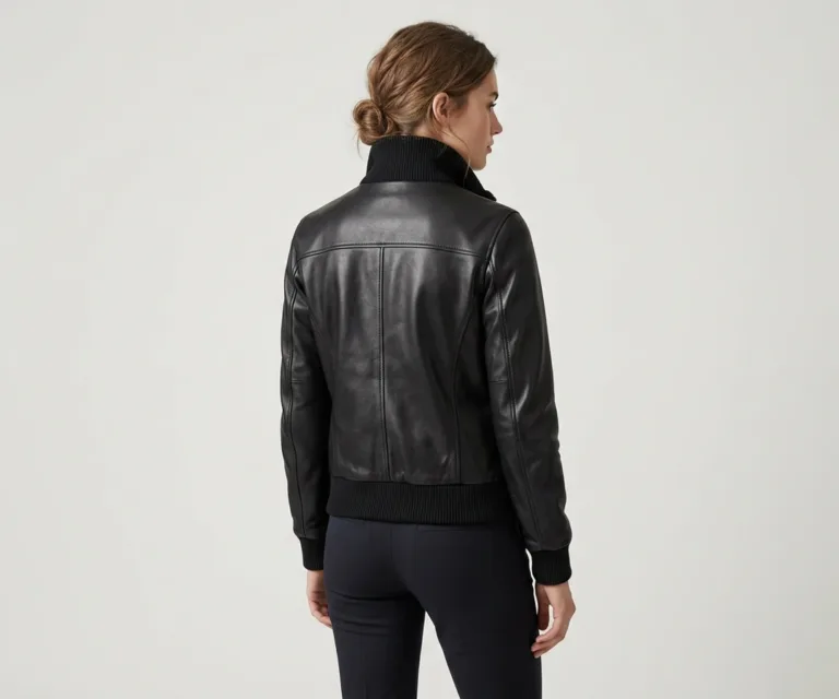 lux-wearz women Zenna Black Leather Bomber Jacket Rear Back View 1080x900