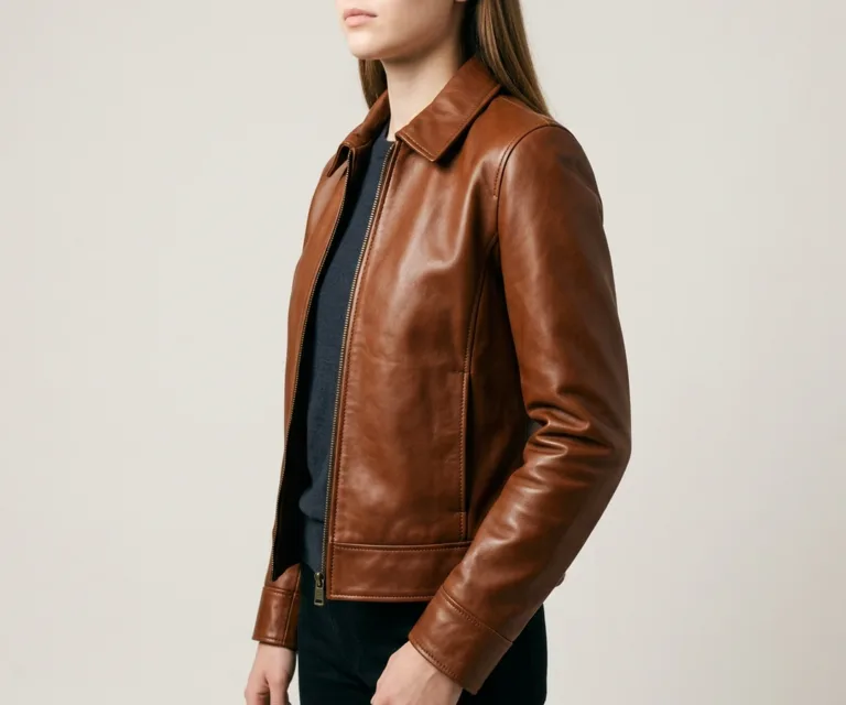 Colette Brown Leather Jacket 3/4 Profile 1080x900