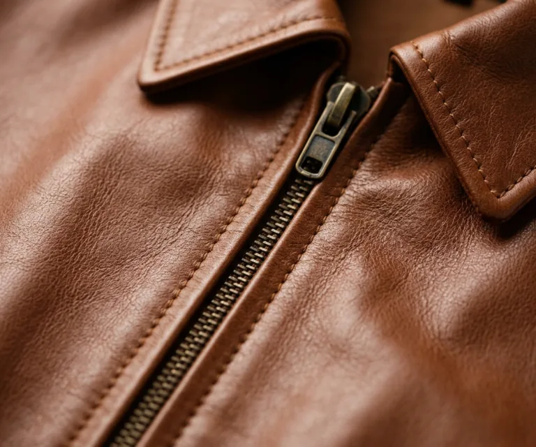 Tomachi Brown Leather Jacket Macro Hardware Detail 1080x900