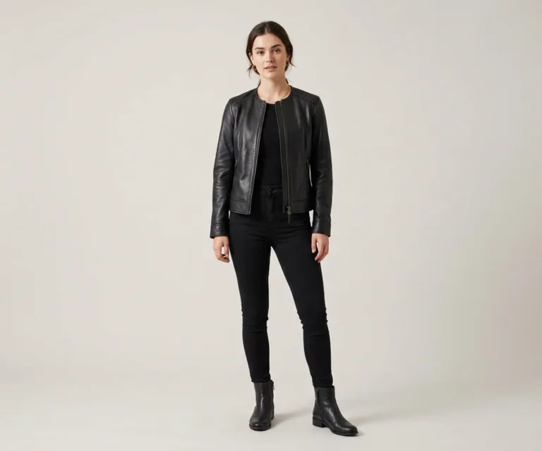 Elixir Black Collarless Leather Jacket Lifestyle Studio 1080x900