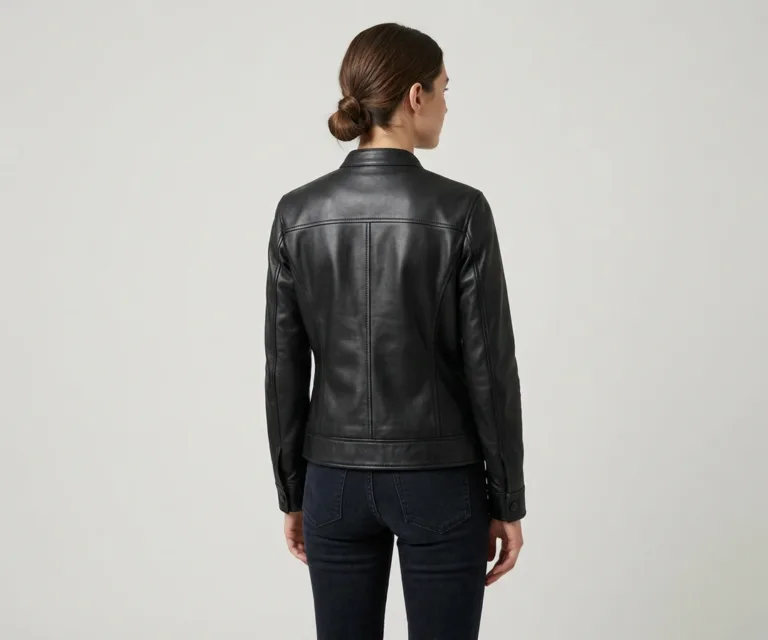 Elixir Black Collarless Leather Jacket Rear Back View 1080x900