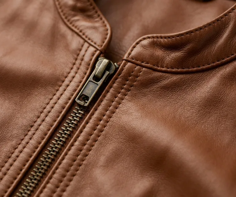 lux-wearz women Elixir Brown Collarless Leather Jacket Macro Hardware Detail 1080x900