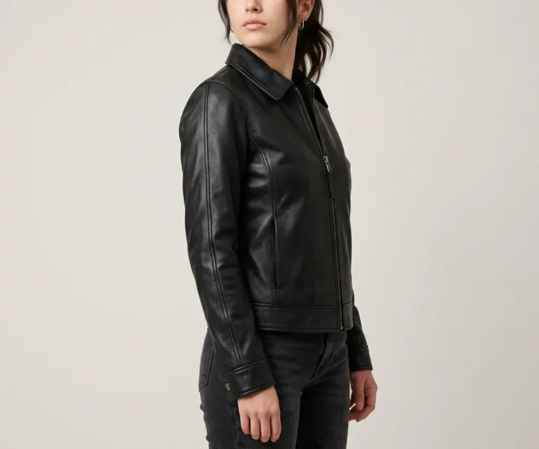 Vixen Black Classic Collar Leather Jacket 3/4 Profile 1080x900