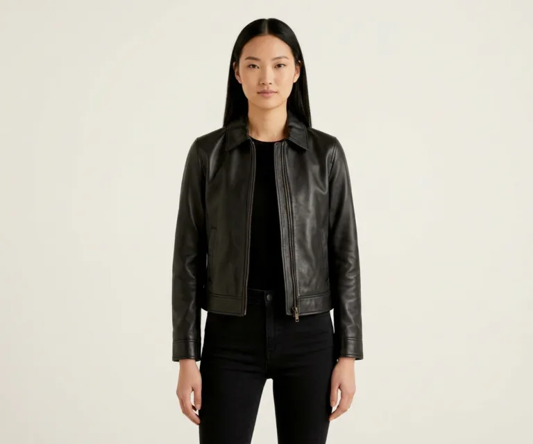 Vixen Black Classic Collar Leather Jacket Front View 1080x900