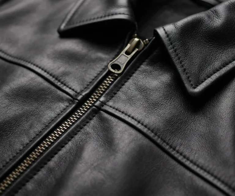 Vixen Black Classic Collar Leather Jacket Macro Hardware Detail 1080x900
