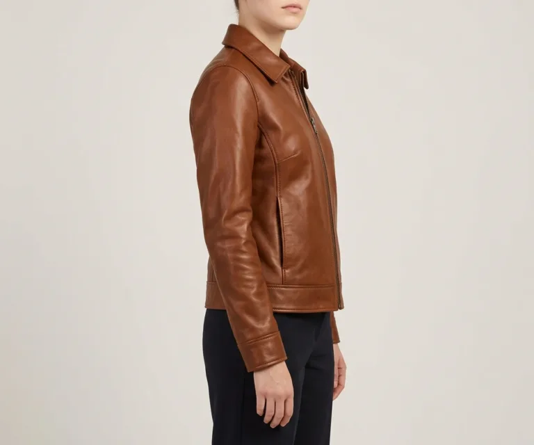 Vixen Brown Classic Collar Leather Jacket 3/4 Profile 1080x900