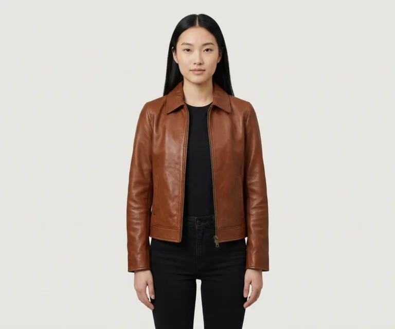 Vixen Brown Classic Collar Leather Jacket Front View 1080x900