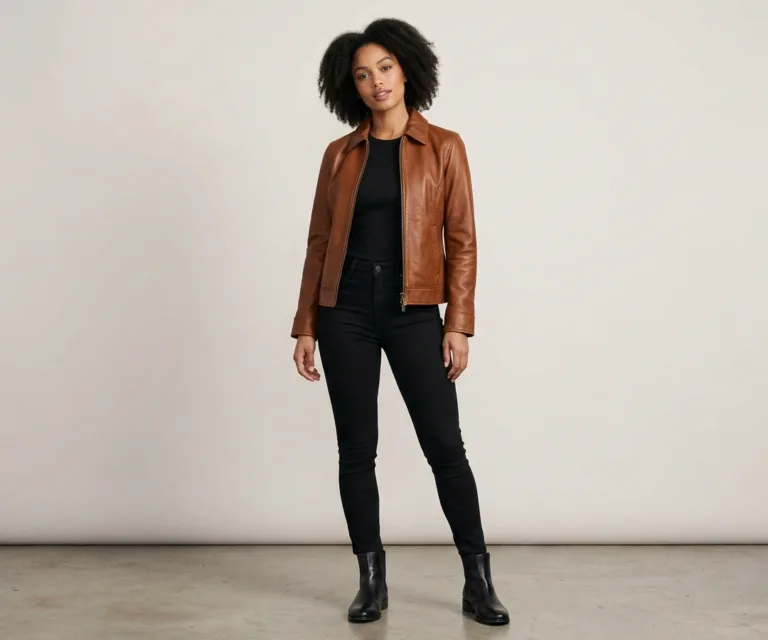 Vixen Brown Classic Collar Leather Jacket Lifestyle Studio 1080x900