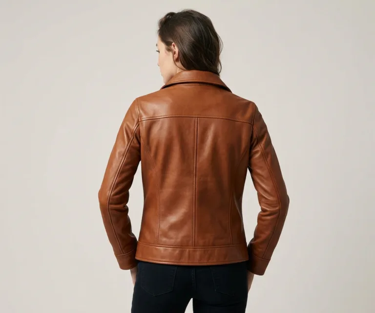 Vixen Brown Classic Collar Leather Jacket Rear Back View 1080x900