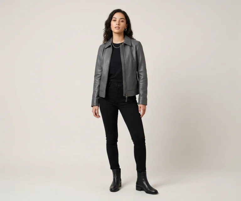 Vixen Grey Classic Collar Leather Jacket Lifestyle Studio 1080x900