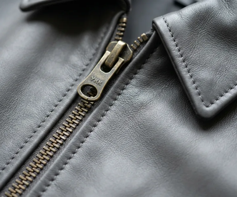 Vixen Grey Classic Collar Leather Jacket Macro Hardware Detail 1080x900