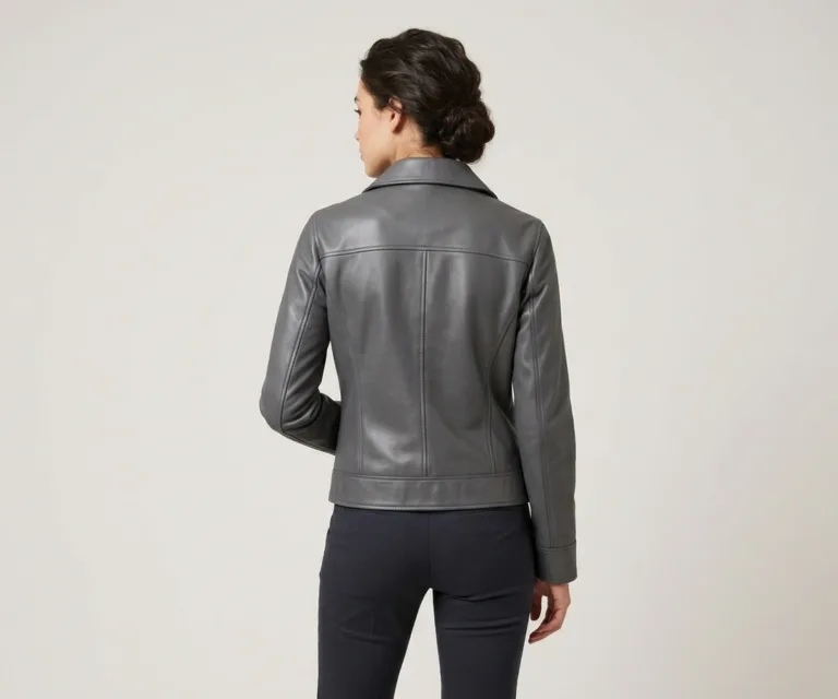 Vixen Grey Classic Collar Leather Jacket Rear Back View 1080x900