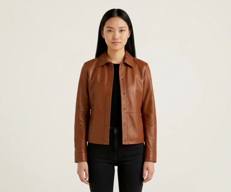 Zenith Brown Leather Shirt Jacket Front View 1080x900