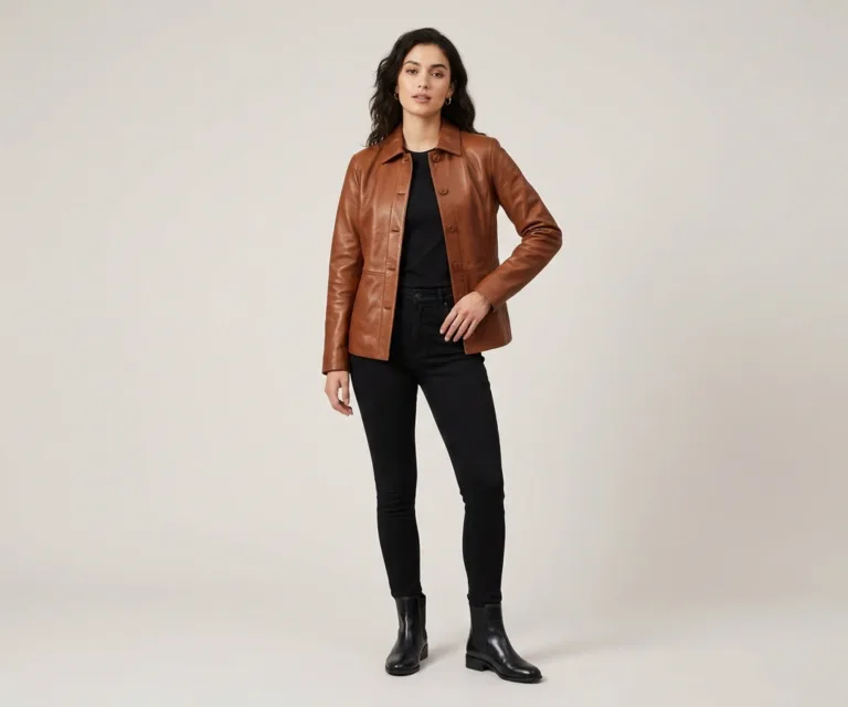 Zenith Brown Leather Shirt Jacket Lifestyle Studio 1080x900