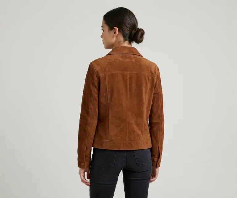 Suzy Brown Suede Trucker Jacket Rear Back View 1080x900
