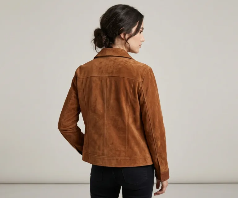 Suzy Mocha Suede Trucker Jacket Rear Back View 1080x900