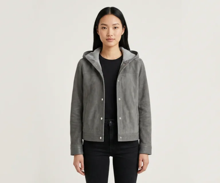Zest Grey Hooded Suede Pullover Jacket Front View 1080x900